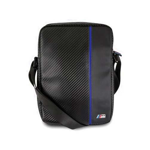 CG MOBILE BMW Messenger Bag, Chest Bag, Cross-Body Bag for Men, 9-10 Inch Work & Tablet Bag PU Carbon Effect with Back Pocket for Gadgets, Smartphones or Wallet in Black/Navy