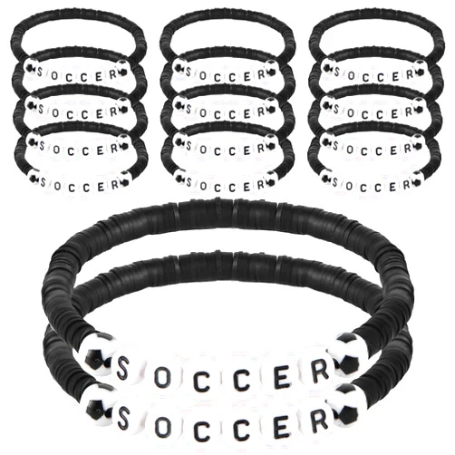 NQEUEPN 14pcs Soccer Bracelets, Football Sports Bracelets Stackable Clay Beaded Soccer Charm Bracelets Party Favors Jewelry Sport Bracelets for Sport Enthusiasts