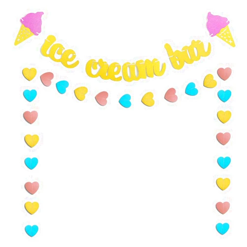 TTSAM Gold Glittery Ice Cream Bar & Ice Cream Sign Banner and Pink, Blue, Gold Heart Paper Garland Birthday Party Ice Cream Theme Party Summer Theme Party Baby Shower Wedding Decorations Cute Photo Prop