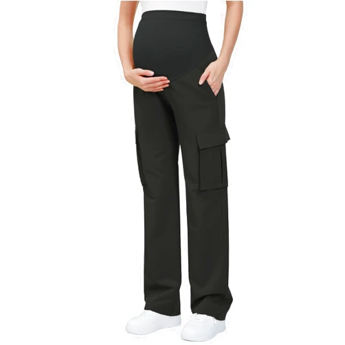 GLAMIX Women's Maternity Cargo Pants with Four Pockets Over The Belly Scrub Pants Pregnancy Clothes