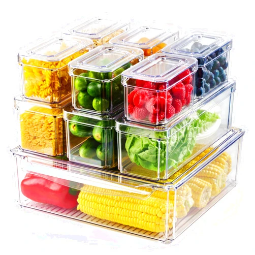 Luckore 10 Pack Clear Fridge Organizer, Stackable Refrigerator Organizer Bins with Lids, Fridge Storage Containers for Kitchen, Food, Cabinets, Fridge, Fruits, Vegetables, Cereals