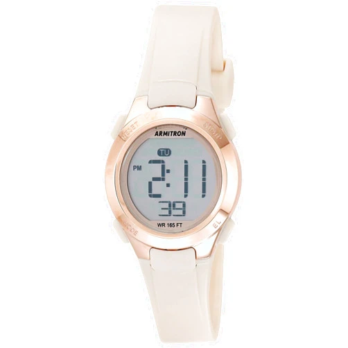 Armitron Sport Women's Digital Chronograph Blush Pink Resin Strap Watch, 45/7135PBH, Blush Pink/Rose Gold