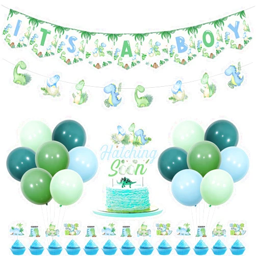 Kreatwow Dinosaur Baby Shower Decorations For Boy Blue Green Dinosaur Its A Boy Banner Garland Hatching Soon Cake Topper Rawr Its A Boy Decor Dinosaur Theme Balloons for Dinosaur Themed Party Supply