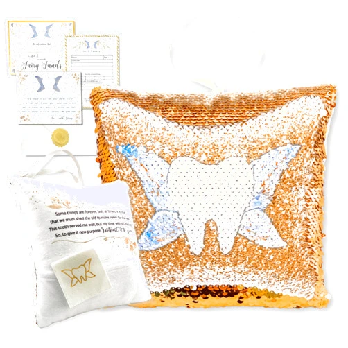 20 Moments of Tooth Tooth Fairy Pillow Kit for Girls and Boys - Tooth Fairy Evidence Kit with Tooth Fairy Bag - Multi Color Reversible Sequin and Large Pocket - Tooth Pillow with Letter & 2 Customizable Certificates