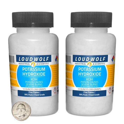Loudwolf Potassium Hydroxide / 1.3 Pounds / 2 Bottles / 99% Pure Food Grade/Fine Flakes