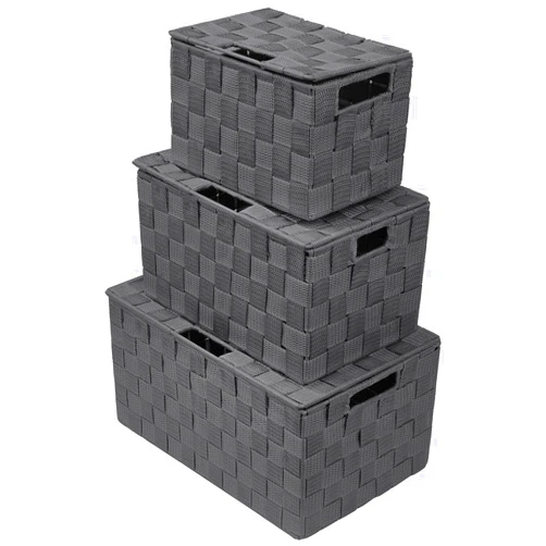 Sorbus Set of 3 Hand-Woven Storage Baskets with Lids – Mesh Organizers for Linen Closet, Shelves, or Home Storage – Variety Pack (Gray)