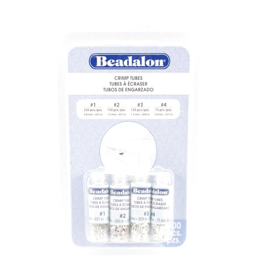 Beadalon Crimp Tubes Variety Pack Sizes 1 2 3 & 4 600/Pkg-Silver-Plated Fabric