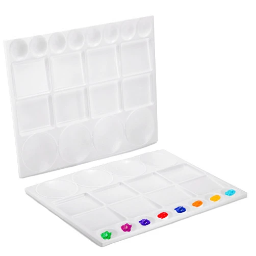 BTYMS 2 Pcs Plastic Paint Tray Palettes, 20 Wells Watercolor and Acrylic Palette Large Square Palette for Mixing and Separating Colors - 13 x 10 Inches