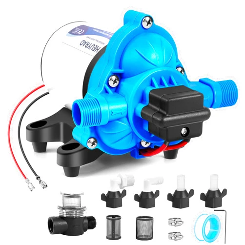 Heuyrao Rv Water Pump 12V DC Quiet 4.0GPM 45PSI,3 Chamber Self Priming Diaphragm Fresh Water Pressure Pump with Pressure Switch Strainer for RV Marine,Camper,Boat,Garden,Travel Trailer