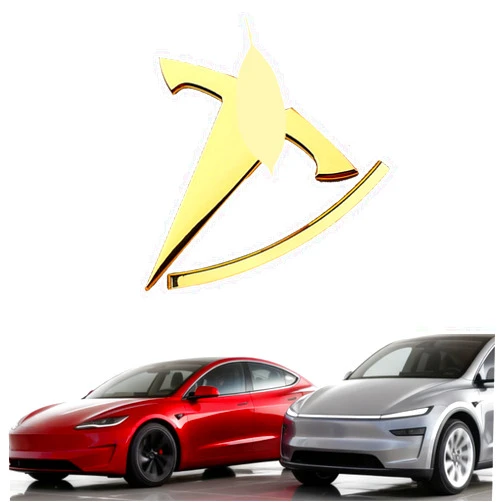 YHCDSEA Metal Emblem Replacement fit for Model 3 Highland Model Y Juniper, Emblem Replace Logo Stickers Accessories (M3Y Front-Gold)