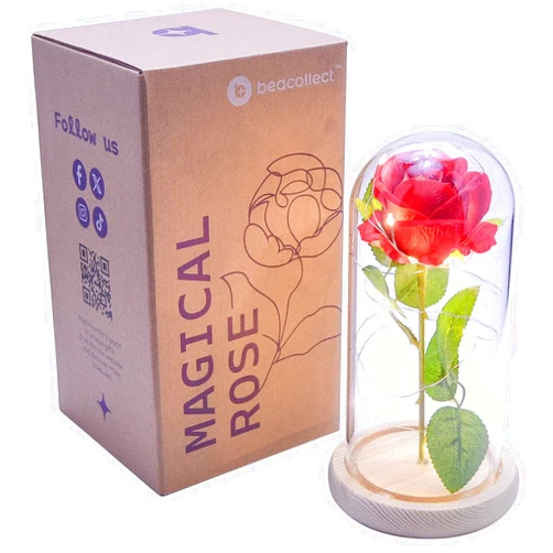 Beacollect Beauty and the Beast Rose - Ideal For Bookshelf, Bedroom - Beauty and the Beast Decor, Beauty and the Beast Party Decorations - Beauty and the Beast Gifts, Beauty and the Beast Party Favors (Red)
