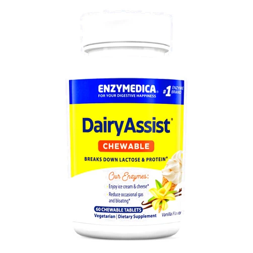 Enzymedica, DairyAssist Chewable, Enzyme Support for Digestive Relief from Lactose Intolerance, 60 Chewable Tablets