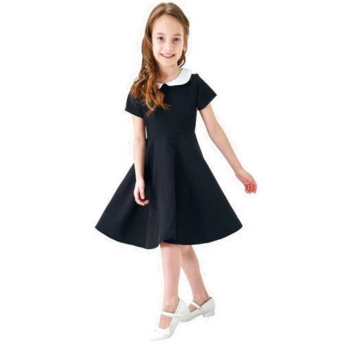 Abbyabbie.Li Girls Short Sleeve Uniform Dresses Casual Peter Pan Collar Fit and Flare Skater Dress 2-12 Years
