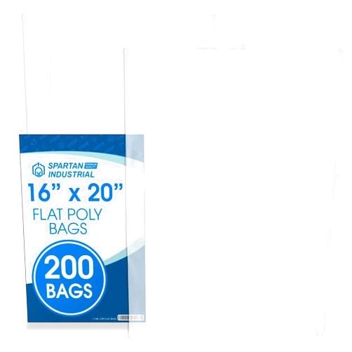 Spartan Industrial - 16” X 20” (200 Count) 1.1 Mil Flat Open End Clear Plastic Poly Bags - for Proofing Bread Dough, Packaging Clothes, Shirts (Thin & Lightweight - Bags DO NOT Have Seal)