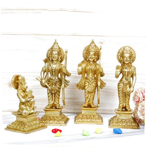 Artvarko Brass Ram Darbar Statue Shree Ram Ji Sita Laxman Hanuman Home Décor Puja Bhagwan Idol Murti for Mandir Temple 8.5 Inches