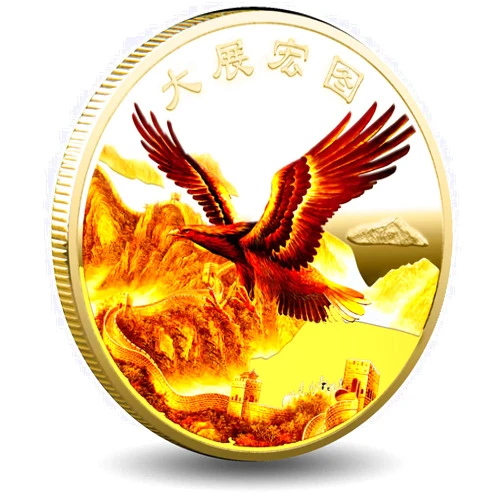 Gimilang Eagle Symbol Ride On The Crest of Success Lucky Coin Mascot for Luck Wealth Colorful Gold Coin Lottery Ticket Scratcher Tool - Chinese Good Luck Charms Challenge Coin