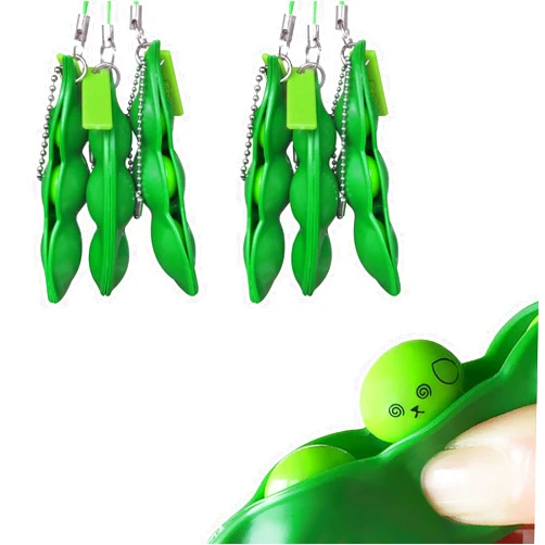 Acerich 6 Pack Edamame Keychain Fidget Toys - Squeeze-a-Bean Puchi Puti Mugen Keyring Pea Keychain Soybean Toys Gift