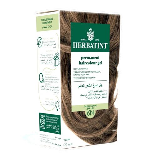 Herbatint Permanent Haircolor Gel, 6N Dark Blonde, Alcohol Free, Vegan, 100% Grey Coverage - 4.56 oz