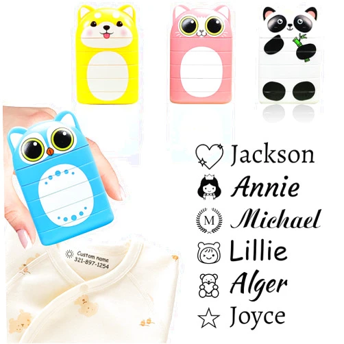 HJX Personalized Custom Name Stamp for Clothing, Customized Self Inking Signature Stamps for Kids Clothes Business (02-Names)