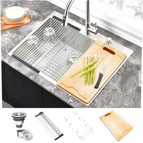 Hovheir 25 Drop In Kitchen Sink Stainless Steel-Hovheir 25x20 Drop In Kitchen Sink 16 Gauge Stainless Steel Kitchen Sink Handmade Single Bowl Deep Kitchen Sink Outdoor Kitchen Sink with Cutting Board