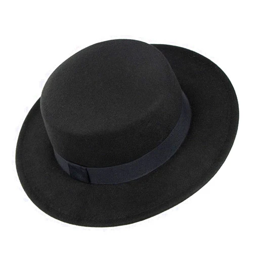 Mawjom Wide-Brim-Felt-Panama-Fedora-Hat with Flat-Top-Pork-Pie Cap for Women Men (Size:M)