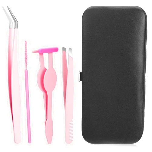 Josojoou Eyelash Applicator Tool, 4Pcs Stainless Steel Eyebrow Tweezers with Silicone Tips, DIY Lash Extension Tools with Brush, Lash Applicator Tool Kit for Cluster and Individual Lashes