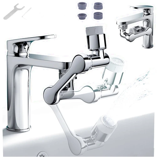 Butalso Swivel Sink Faucet Extender with 3 Axis Rotation, Butalso 3 Way Foldable Splash Filter Faucet Aerator, Kitchen/Bathroom Sink Adapter Sprayer Attachment for Gargle, Eyewash and Rinse