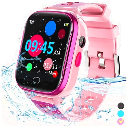 LULUDDM Kids Smart Watch Phone - IP67 Waterproof Smartwatch Boys Girls with Touch Screen 5 Games Camera Alarm SOS Call - Phone Watch Digital Wrist Watch for 3-13 Years Children Birthday Gift (Pink)