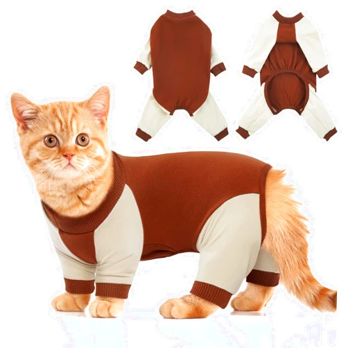 DENTRUN Cat Recovery Suit, Kitten Hair Sticky Onesie, Surgical Cone Alternative Shirts for Female Male Cat Recovery After Surgery, Cat Hair Spreading Prevent Clothes Pajama Apparel for Cats Only