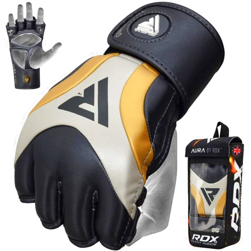 RDX MMA Gloves Aura Leather Quality for Training Sparring Fight | Great for Heavy Bag, Grappling, Combat Sports, Mixed Martial Arts, Punch Mitts | for Men and Women | Large |