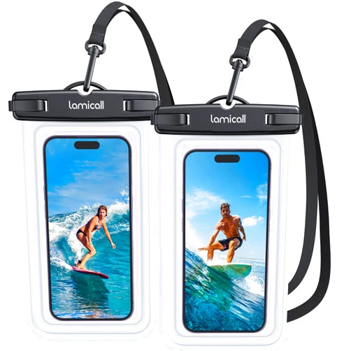 Lamicall Waterproof Phone Pouch Case - [2 Pack][Easy Lock & Heavy Duty] IPX8 Water Proof Cell Phone Dry Bag for Beach, Protector for iPhone 16 15 14 13 12 11 Pro Max Plus XS XR, Galaxy S24 S23, 4-7