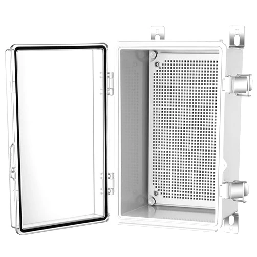 Gratury Junction Box, IP67 Waterproof Plastic Enclosure for Electrical Project, Hinged Grey Cover, Includes Mounting Plate and Wall Bracket (Transparent Cover, 11.4