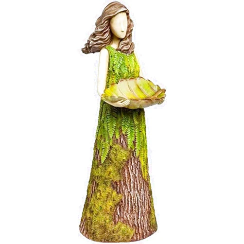 Duiaynke Novel Fern Fairy Statuary with Bird Feeder, Garden Courtyard Lawn Ornament Statue Decoration (30X10cm)