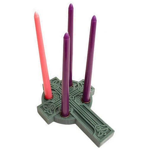Abbey + CA Gift Abbey Gift Celtic Cross Advent Candleholder with Candles, Grey