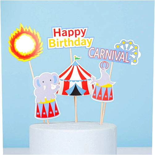 PureArte DIY Happy Birthday Circus Carnival Theme Cake Decoration Set For Kids Party Decoration Clown Elephant Lion Balloon Props