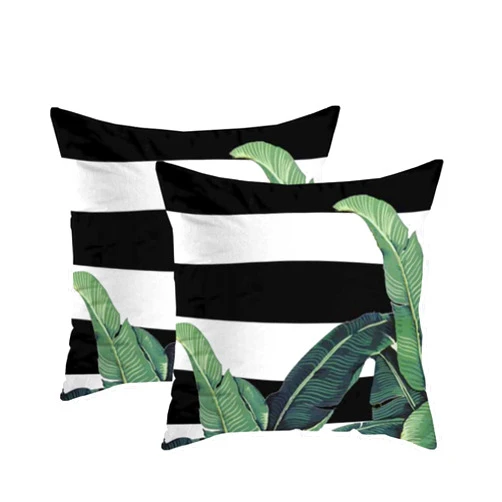 Newhomestyle Black and White Stripes Palm Leaf Pattern Summer Zippered Pillow Cover Square Throw Pillow Case Cushion Cover 20x20 in Set of 2 Double Sided