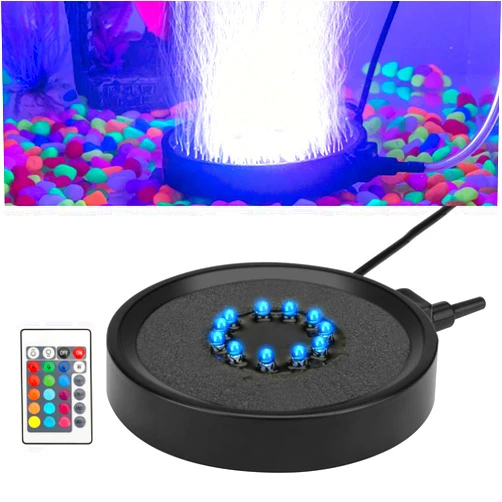 Number-one Aquarium Bubble Light LED Fish Tank Bubbler Light, Remote Controlled Aquariums Air Stone Disk Lamp with 16 Color Changing, 4 Lighting Effects for Fish Tanks and Fish Ponds