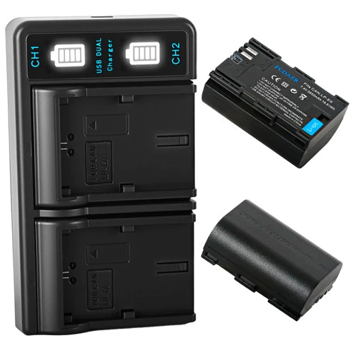 FCDAZR LP-E6 LP-E6N Battery(2-Pack) and Dual USB Charger Compatible with Canon EOS 5D Mark II III IV, 5DS, 5DS R, 6D, 6D Mark II, 7D, 7D Mark II, 60D, 70D, 80D, 90D, R, R5, C700, XC10, XC15 Cameras