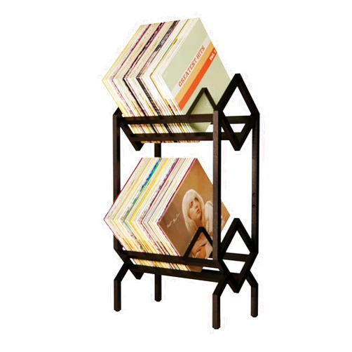 GRAND ETOPIA Double layer Vinyl Record Storage Shelf - LP Record Holder - 160-200 LP Display Rack - Ideal for Albums, Books, Magazines, Files - Matte Black