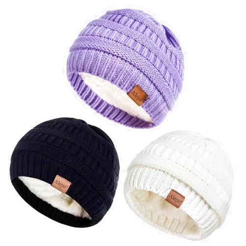 Alepo 3 Pack Baby Beanie Hats for Girls Boys, Soft Warm Fleece Lined Baby Winter Hat for Newborn Infant Toddler Kids