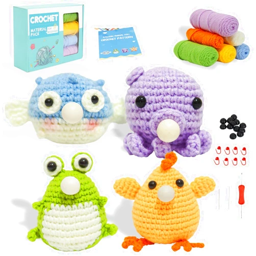hocado Crochet Kit for Beginners 35pcs Crochet Hooks Set Crochet Starter Kit with Video Tutorials DIY Crochet Animal Kit Birthdays Gift for Women Kids