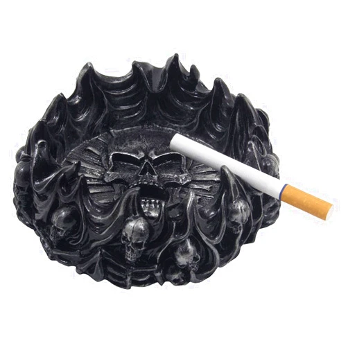Home 'n Gifts Decorative Skulls and Crossbones in Flames Ashtray for Spooky Skeleton Halloween Decorations or Medieval Art Figurines & Gothic Home Decor As Scary Fantasy Gifts