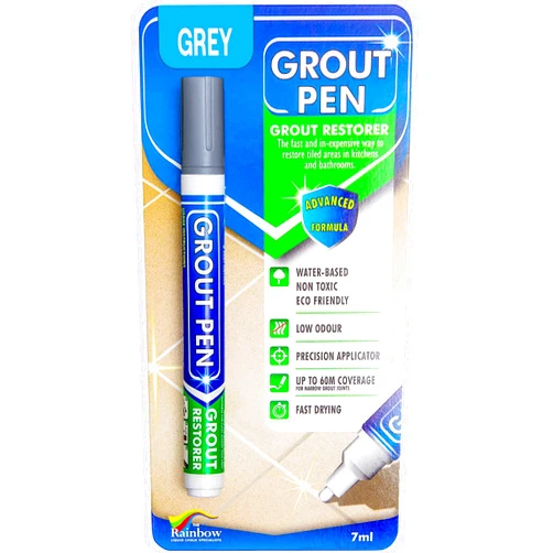 Rainbow Chalk Markers Limited Grout Pen Grey Tile Paint Marker: Waterproof Grout Paint, Tile Grout Colorant and Sealer Pen - Grey, Narrow 5mm Tip (7mL)