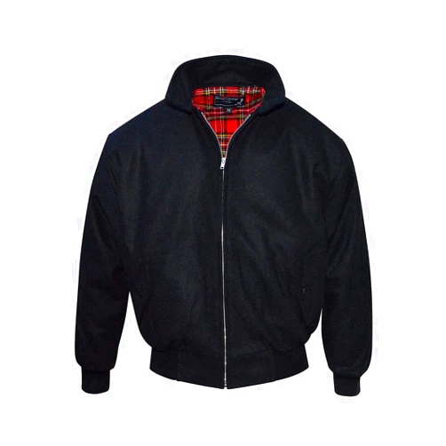 Spirit of England Black Harrington-Style Jacket Winter Melton Wool Warm Tartan Lined