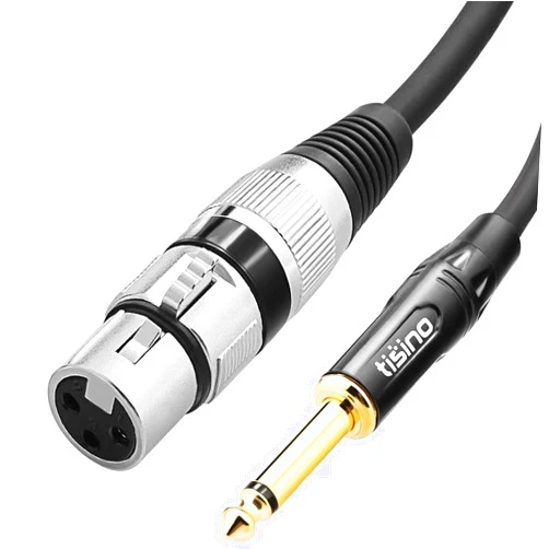 Tisino Female XLR to 1/4 (6.35mm) TS Mono Jack Unbalanced Microphone Cable Mic Cord for Dynamic Microphone - 10 FT/3 Meters