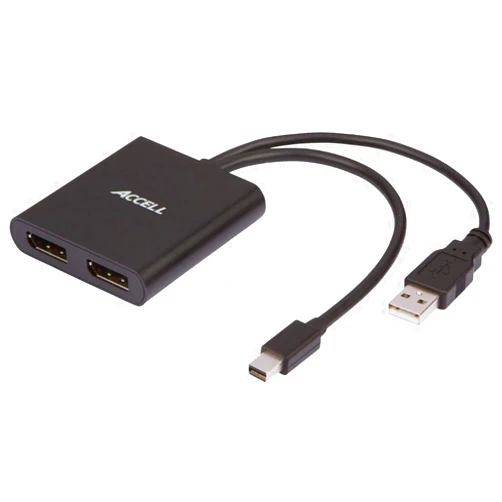 Accell mDP-2DP Multi Monitor Splitter - Mini DisplayPort 1.2 Multi-Stream Transport (MST) Hub - 1x Mini DisplayPort connector, 2x DisplayPort outputs,Black
