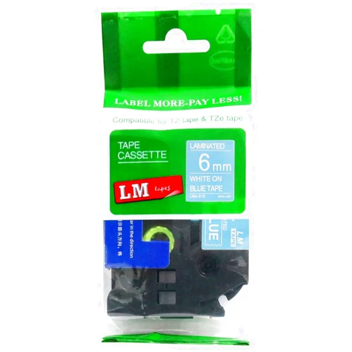 LMe Tapes for PTE500 LM Tapes - Brother PT-E500 Label Printer 6mm White on Blue Compatible TZe P-touch Tape (1/4