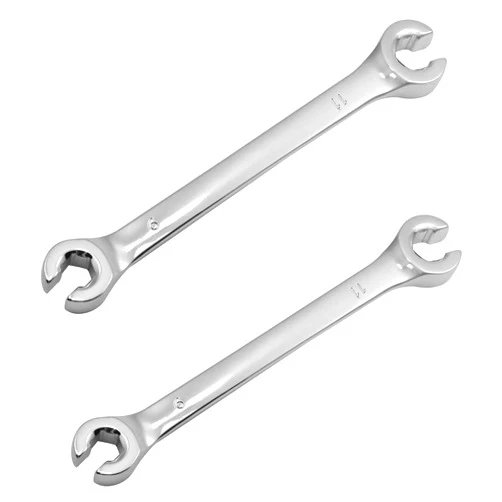 Auniwaig 2-Piece Flare Nut Wrench 9mm x 11mm, Metric, Polished Chrome Plated for Removing or Replacing Nuts on Fuel, Brake or Air Conditioning Lines