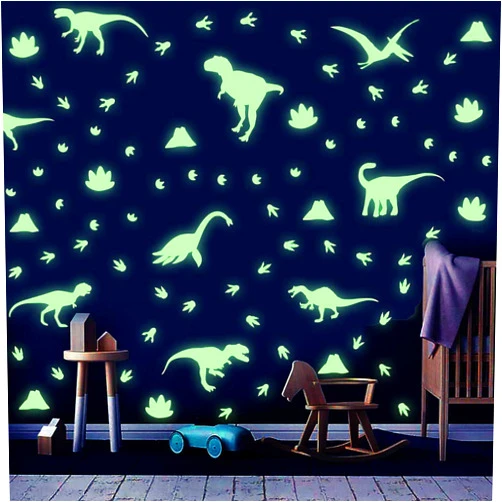 IARTTOP Dinosaur Wall Decals,Glow in The Dark Dinosaur Stickers for Kids Room Dinosaur Theme Footprints Volcano Wall Sticker for Boys Baby Bedroom Nursery Decoration