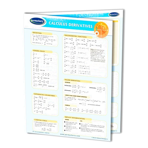 Permacharts Calculus Derivatives Guide - Math - Mathematics Quick Reference Guide by Permacharts